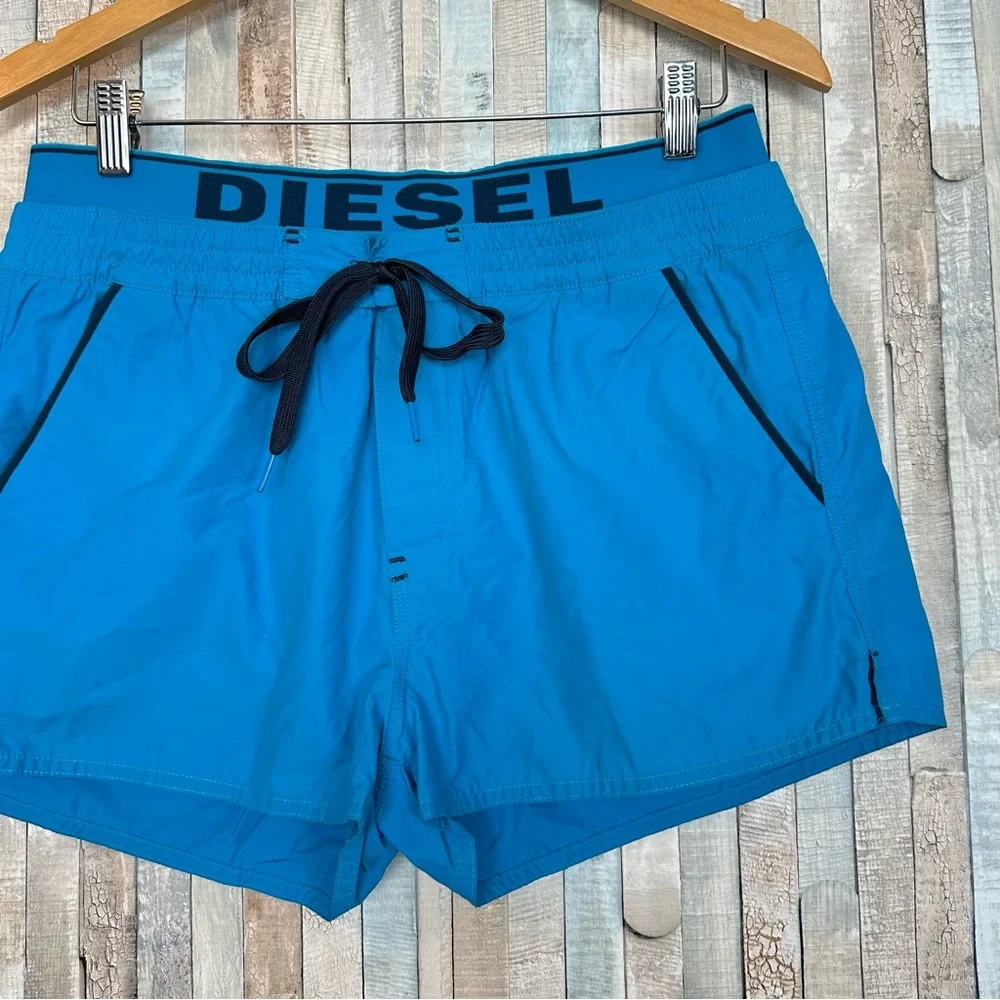 Diesel L Mens Bright Blue Barrely Swim Trunk Shorts 1.75” Inseam Summer Vacation - Picture 3 of 9